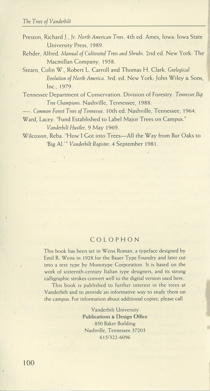 Image of a page from of the Trees of Vanderbilt